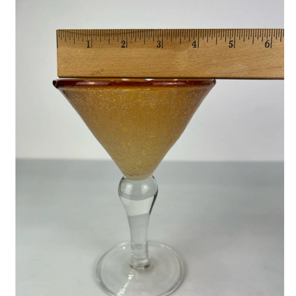 Hand Blown Amber Margarita/Martini Glasses Bubble Glass Clear Stem